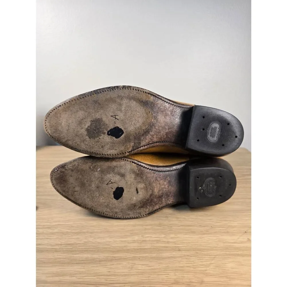 Vintage 70s Nocona Cowboy Boots Cognac Brown Leather Western Stitching Mens 10 D